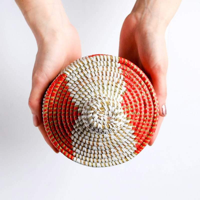Small Lidded Senegal Basket with Red Accents