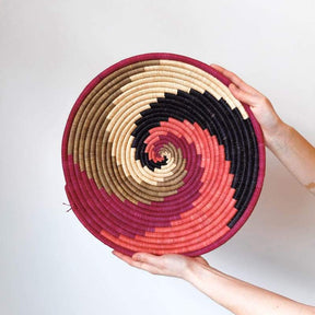 Pink, Coral, Grey and Black Swirl Basket from Rwanda
