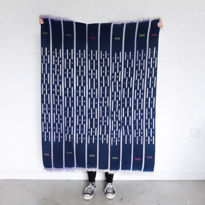 Baoulé Cloth in Indigo and White with Multicolor Accents