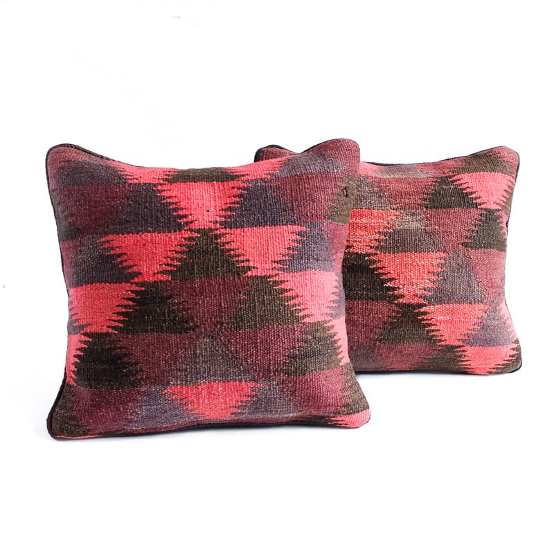 Kilim Pillow in Pink, Grey, Aubergine and Black