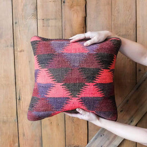 Kilim Pillow in Pink, Grey, Aubergine and Black