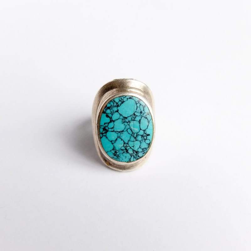 Large Flat Turquoise Oval Ring Size 9