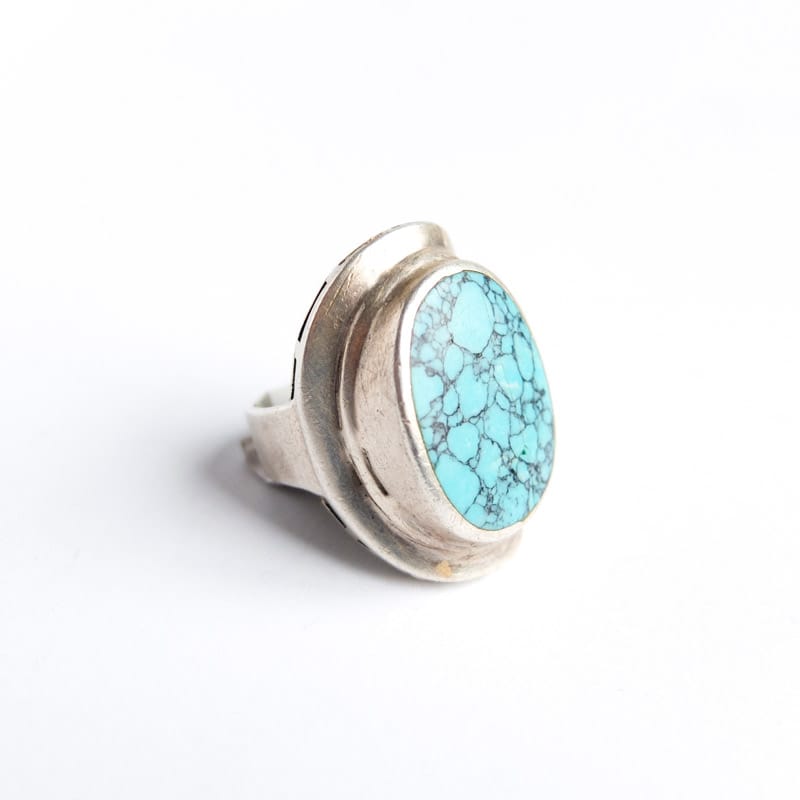 Large Flat Turquoise Oval Ring Size 9