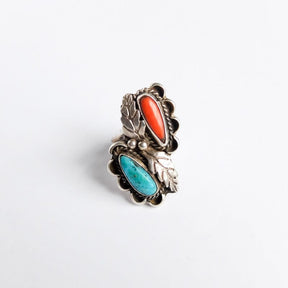 Large Turquoise and Coral Ring Size 5.25