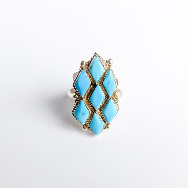 Seven Diamonds of Turquoise Ring Size 7