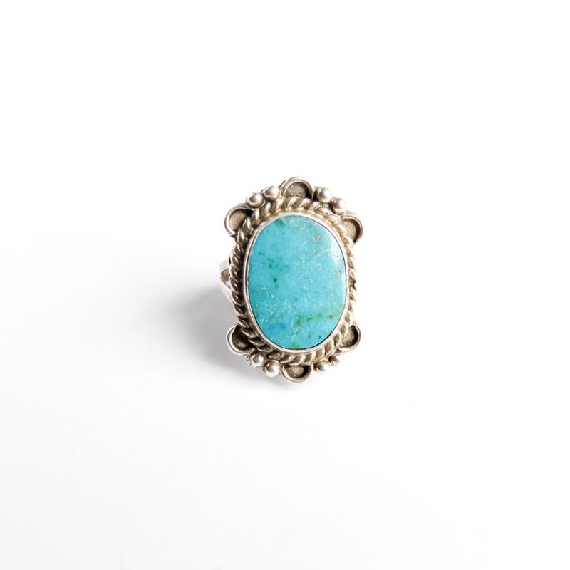 Flat Oval Turquoise Ring Size 4.75