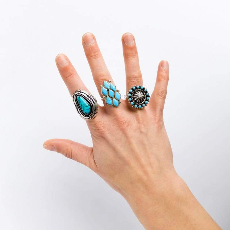 Seven Diamonds of Turquoise Ring Size 7
