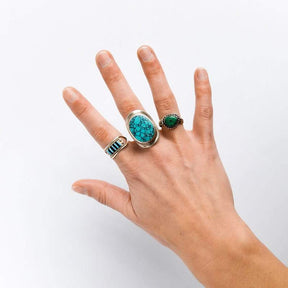 Wide Silver Needlepoint Turquoise Ring Size 9.75