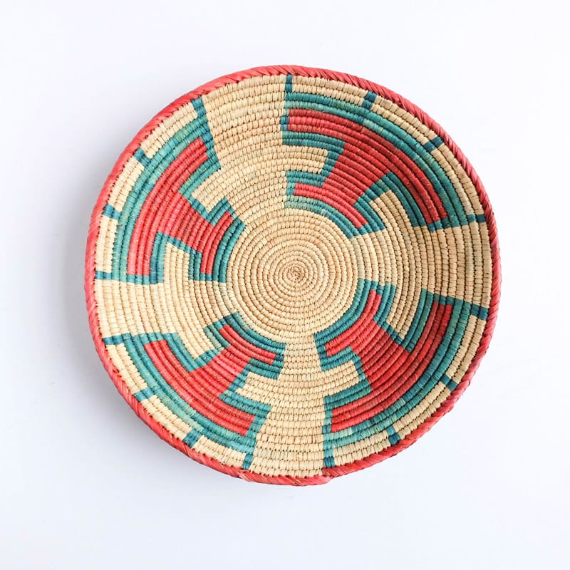 Flat Pakistani Basket in Red and Teal