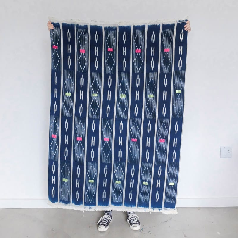 Baoulé Cloth in Indigo and White with Pink Accents