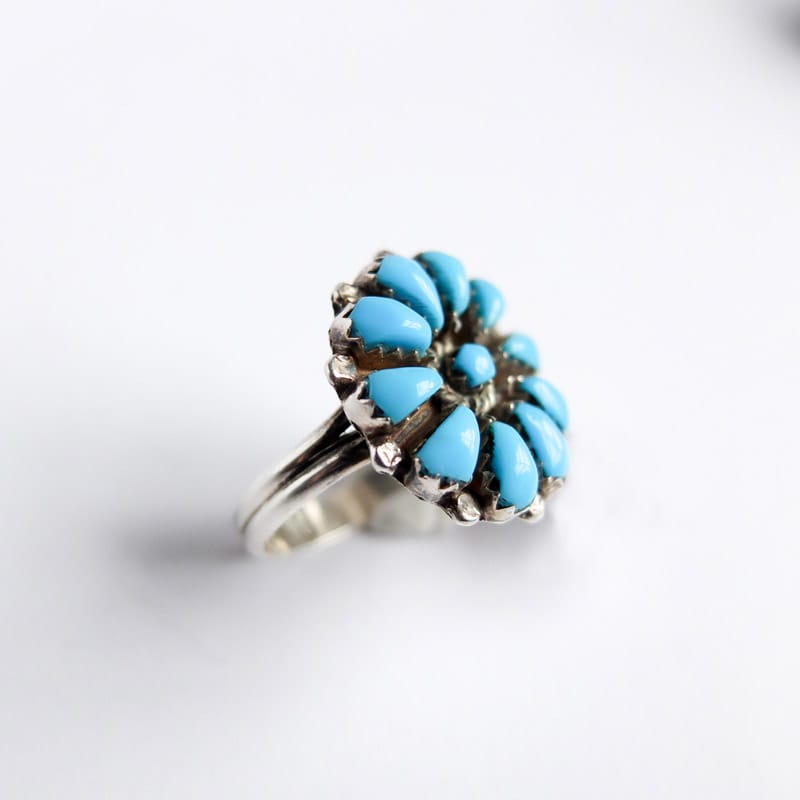 Turquoise Petit Point Floral Ring Size 7