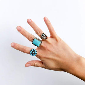 Turquoise and Coral Ring Size 6.75