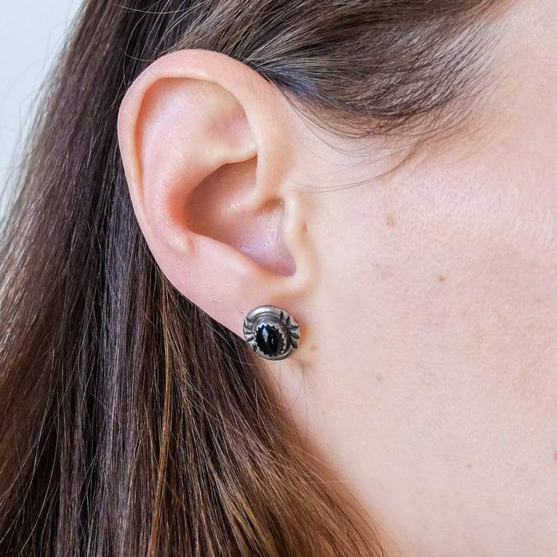 Jet and Silver Stud Earrings