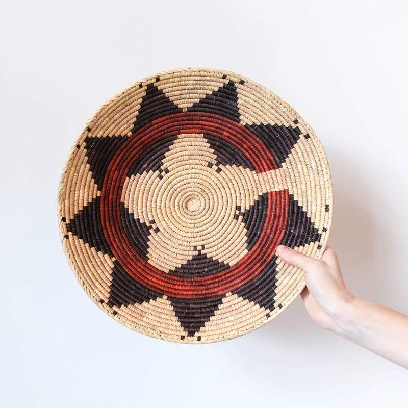 Flat Pakistani Basket with Black and Burgundy Star