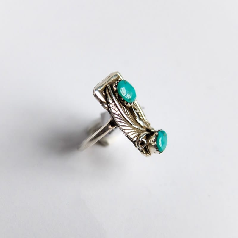 Floral Setting Rectangular Turquoise Ring Size 5