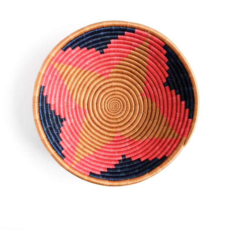Deep Pink, Blue, and Tan Basket from Rwanda