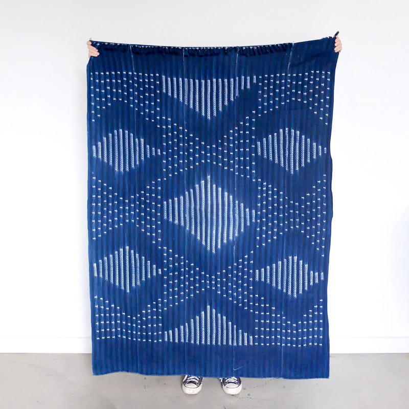 Burkina Faso Indigo with Black Stripes, Diamonds and Swirls