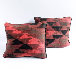 Kilim Pillow in Red, Mauve, Black and Charcoal