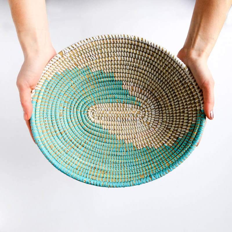 Medium Senegal Basket in Aqua and White