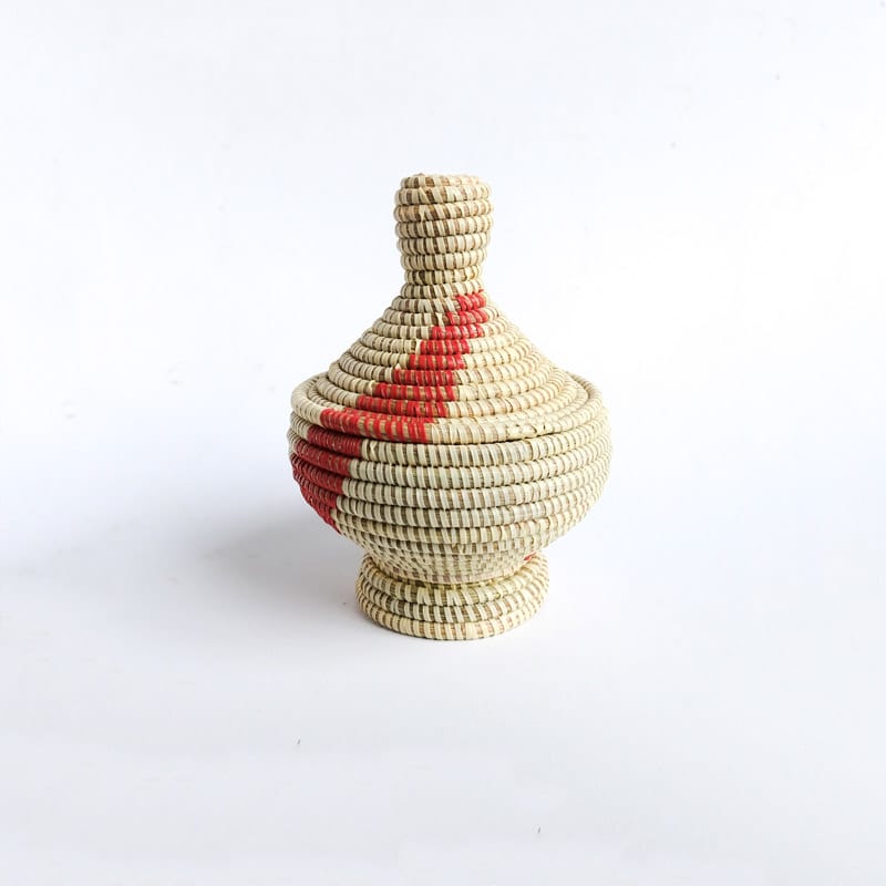 Small Lidded Senegal Basket with Red Accents