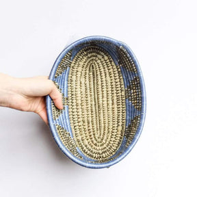 Oval Basket in Olive and Blue