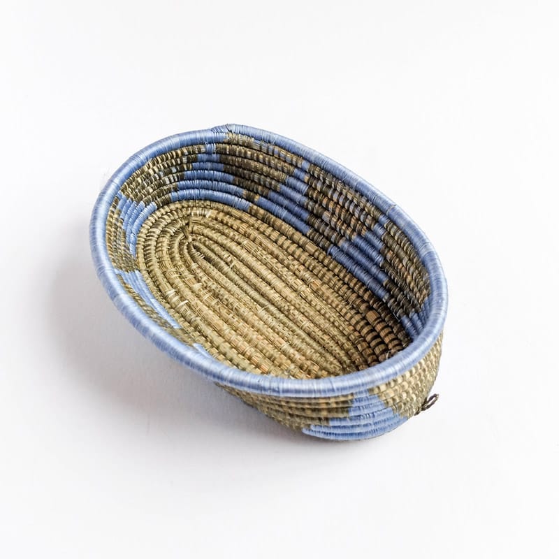 Oval Basket in Olive and Blue