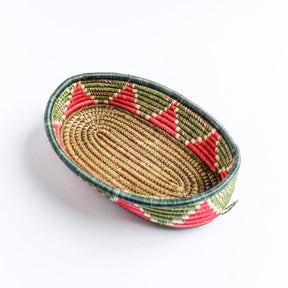 Oval Basket in Green and Pink