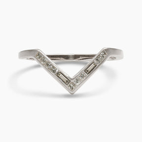 V-shaped Altus 14K recycled white gold stacking ring, with lab-grown diamonds. Designed and handcrafted in Portland, Oregon.