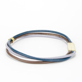 The blue version of the 3 strand leather bangle.