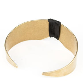 betsy & iya Arch's Shadow cuff bracelet with black leather.