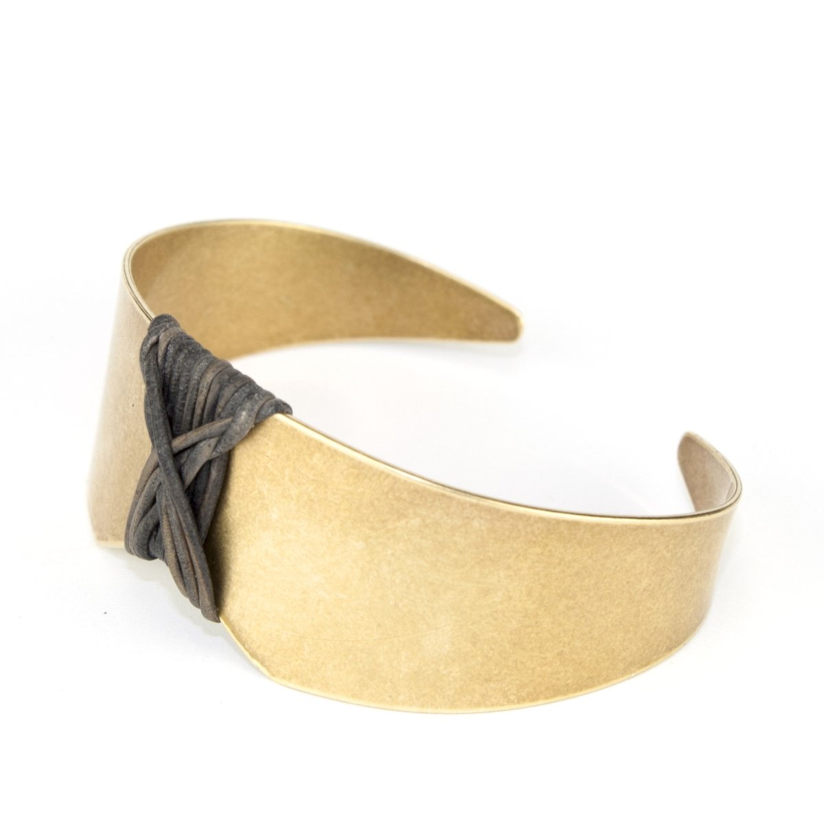 betsy & iya Arch's Shadow cuff bracelet with gray leather.