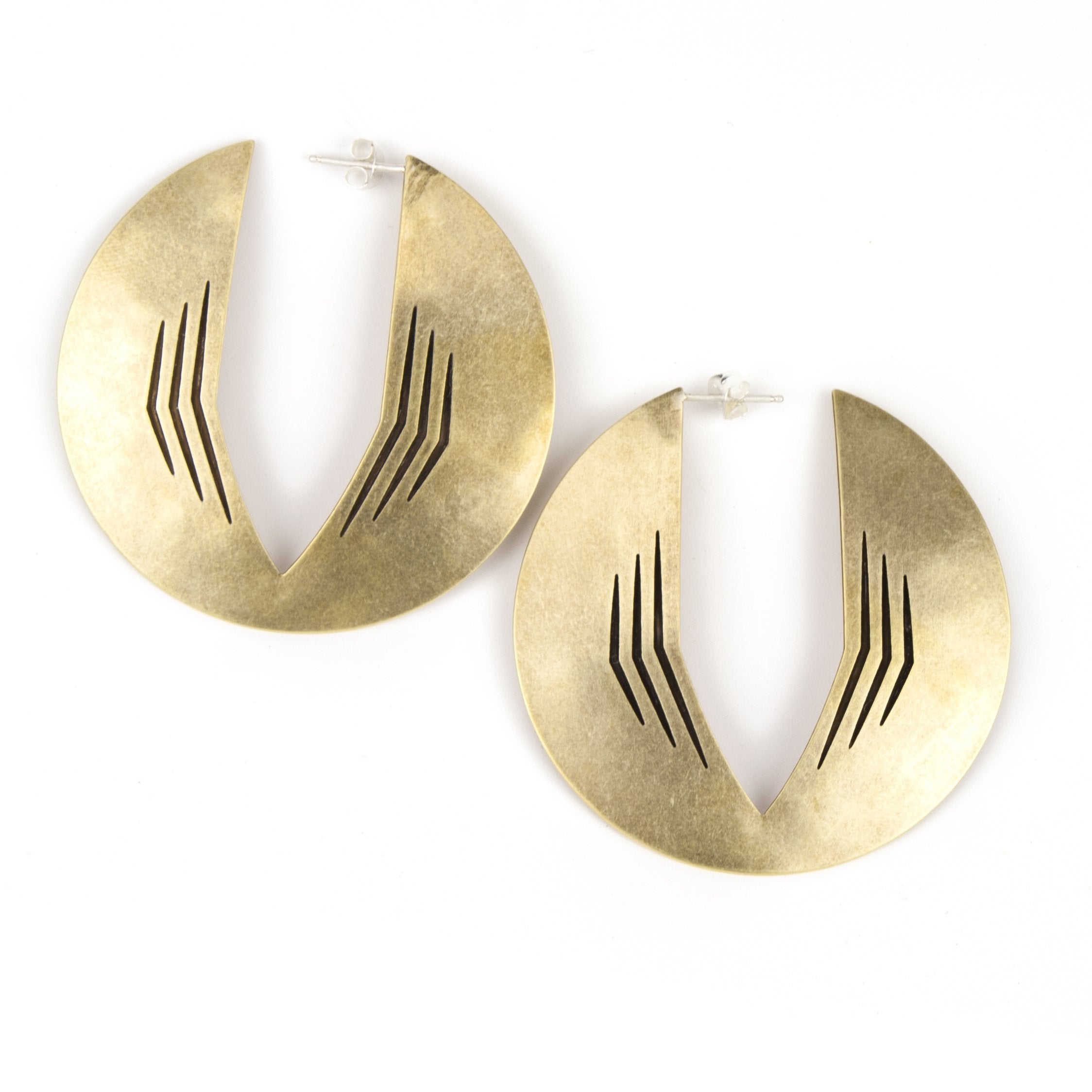 betsy & iya gold and darkened brass Cathedral Park Hoop earrings.