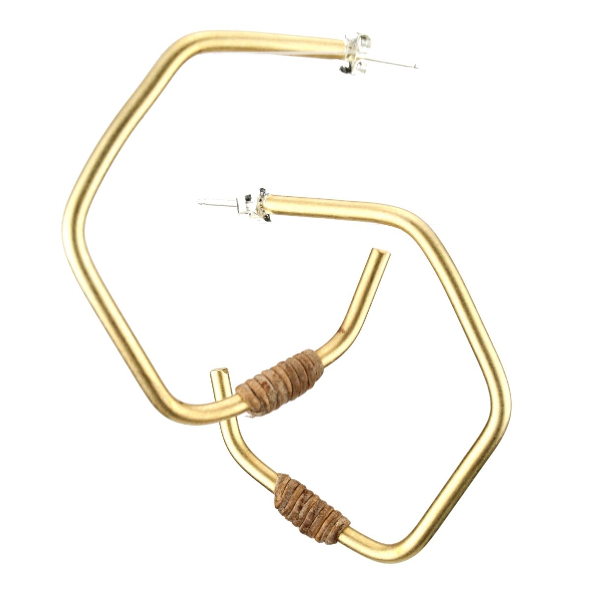 betsy & iya James John Hoop earrings with natural leather.