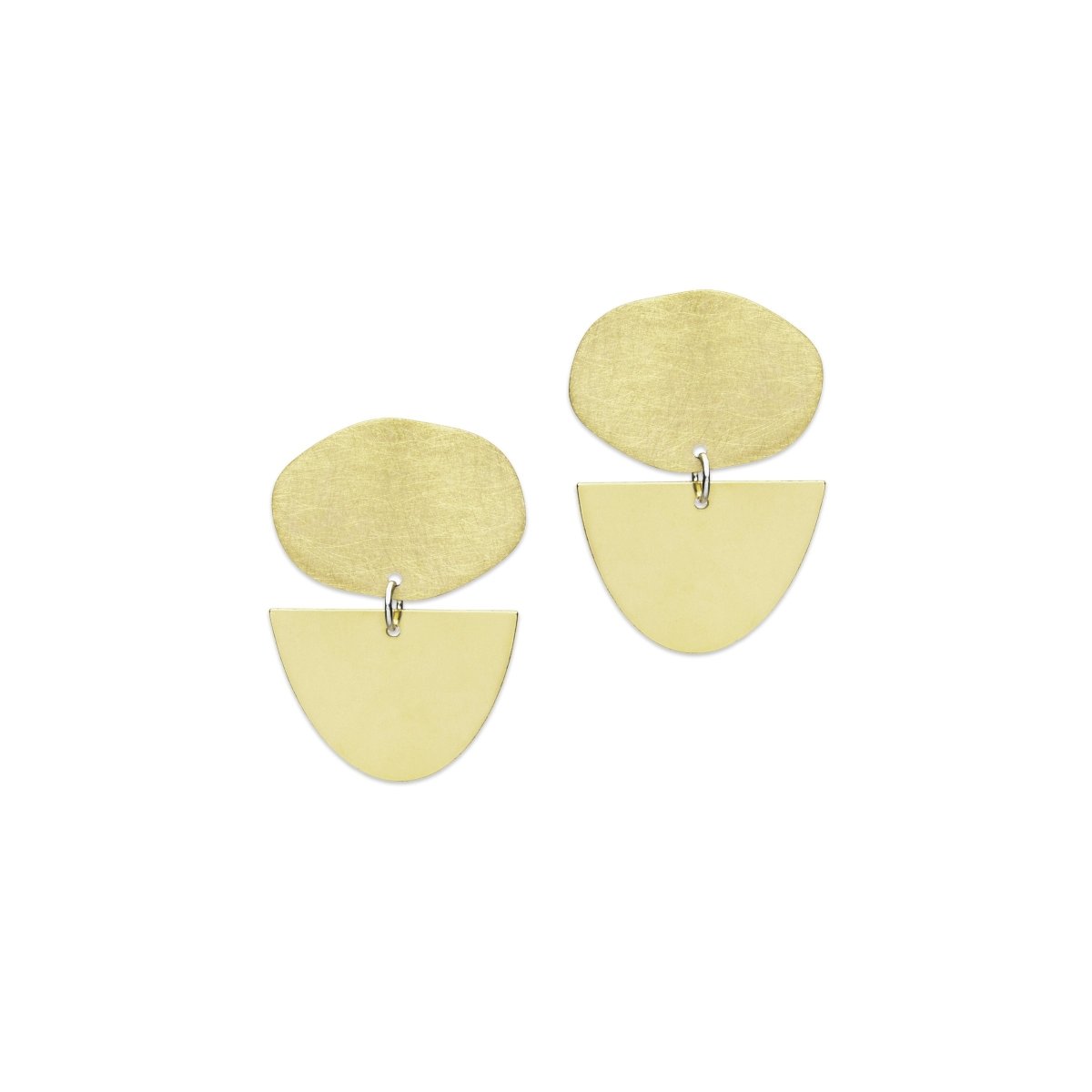 Ensem earrings in brush-finished and polished brass. Designed and handcrafted in Portland, Oregon. 