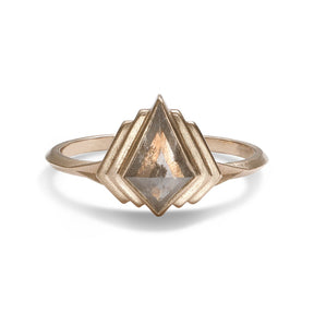 Adra 14K recycled gold ring, with conflict free rosecut kite salt & pepper diamond. Designed and handcrafted in Portland, Oregon.