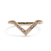 V-shaped Altus 14K recycled gold stacking ring, with lab-grown diamonds. Designed and handcrafted in Portland, Oregon.