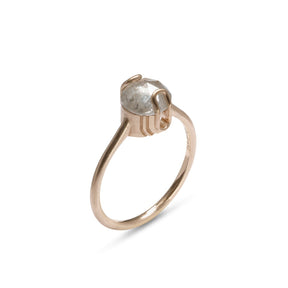 Salt & pepper diamond Caelus ring, with a unique prong setting set in 14K gold. Designed and handcrafted in Portland, Oregon.