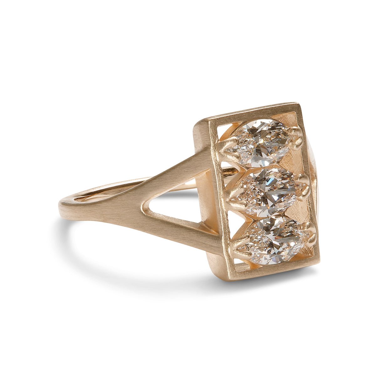 Rectangular Claro ring, featuring marquise lab-grown diamonds set in 14K gold. Designed and handcrafted in Portland, Oregon.