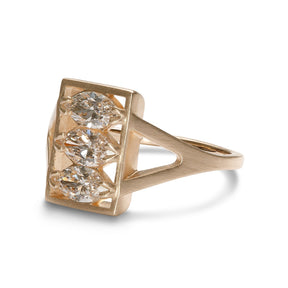Rectangular Claro ring, featuring marquise lab-grown diamonds set in 14K gold. Designed and handcrafted in Portland, Oregon.