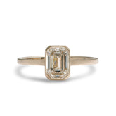 Emerald cut lab-grown diamond Honos ring (1.1 carat). Set in 14K recycled gold and made in Portland, Oregon.