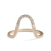 Arched stacking Levo ring. Features lab-grown diamonds in a pavé setting and a 14K recycled gold band.