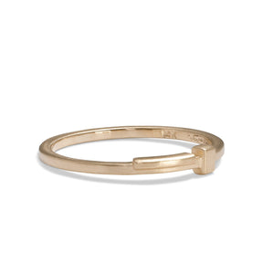 Linea ring, designed and made in our Portland studio. Geometric and linear motif in 14K recycled gold.