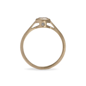 0.6 carat Sano ring, with 3 brilliant cut lab-grown diamonds set in a recycled 14K gold band. Designed and handcrafted in Portland, Oregon.