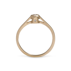 0.25 carat Sano ring, with 3 brilliant cut lab-grown diamonds set in a recycled 14K gold band. Designed and handcrafted in Portland, Oregon.