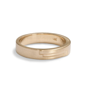 Wide band Vitae ring. Features modern geometric stepped design in recycled 14K gold. Designed and crafted in Portland, Oregon.