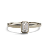 Emerald cut lab-grown diamond Honos ring (0.5 carat). Set in 14K recycled white gold and made in Portland, Oregon.