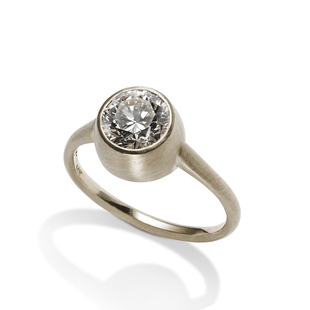 Modern statement Salire ring from Betsy & Iya. Features a round brilliant-cut lab-grown diamond (1.3 ct) and 14K white gold. Designed and handcrafted in our Portland, Oregon studio.