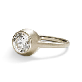 Modern statement Salire ring from Betsy & Iya. Features a round brilliant-cut lab-grown diamond (1.3 ct) and 14K white gold. Designed and handcrafted in our Portland, Oregon studio.