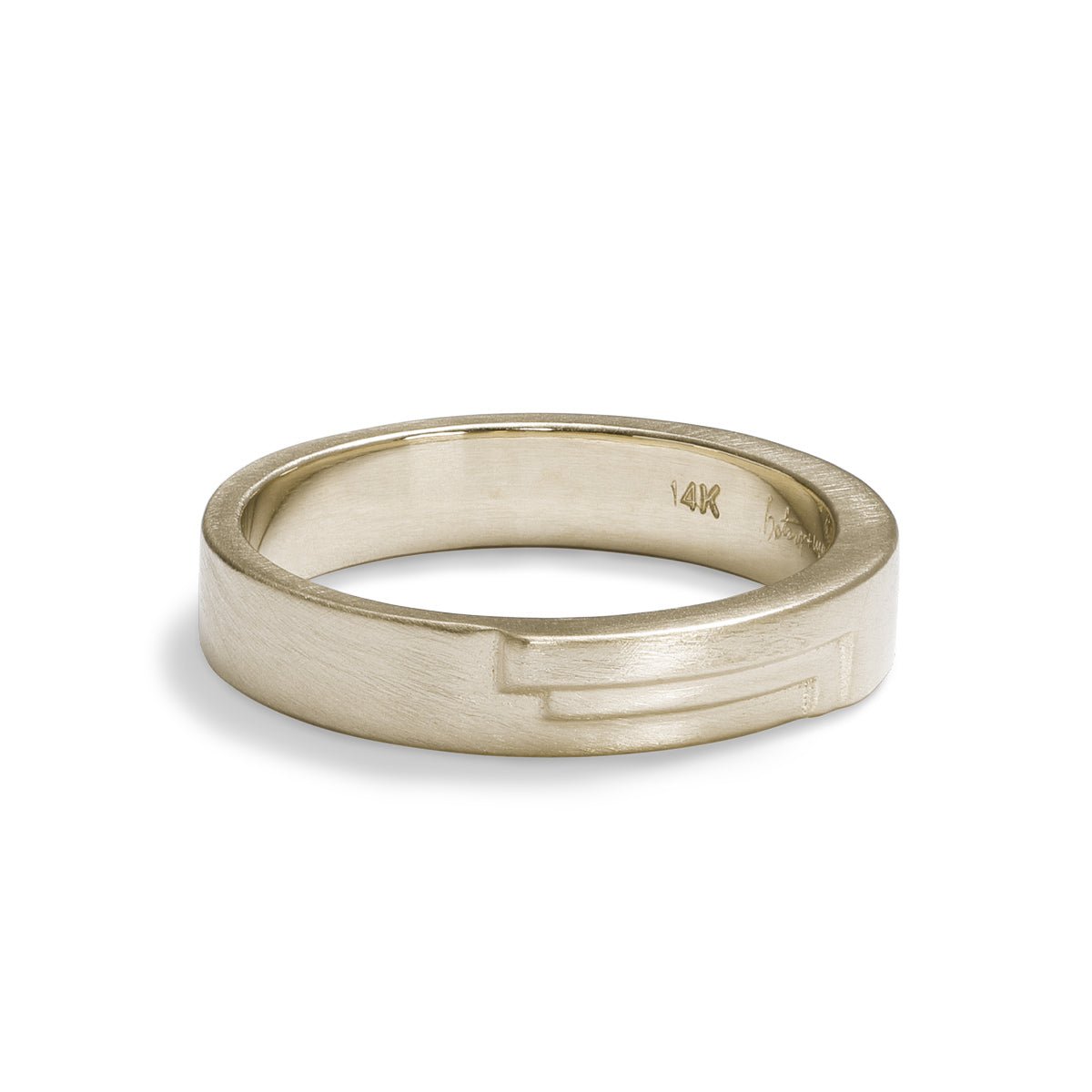 Wide band Vitae ring. Features modern geometric stepped design in recycled 14K white gold. Designed and crafted in Portland, Oregon.