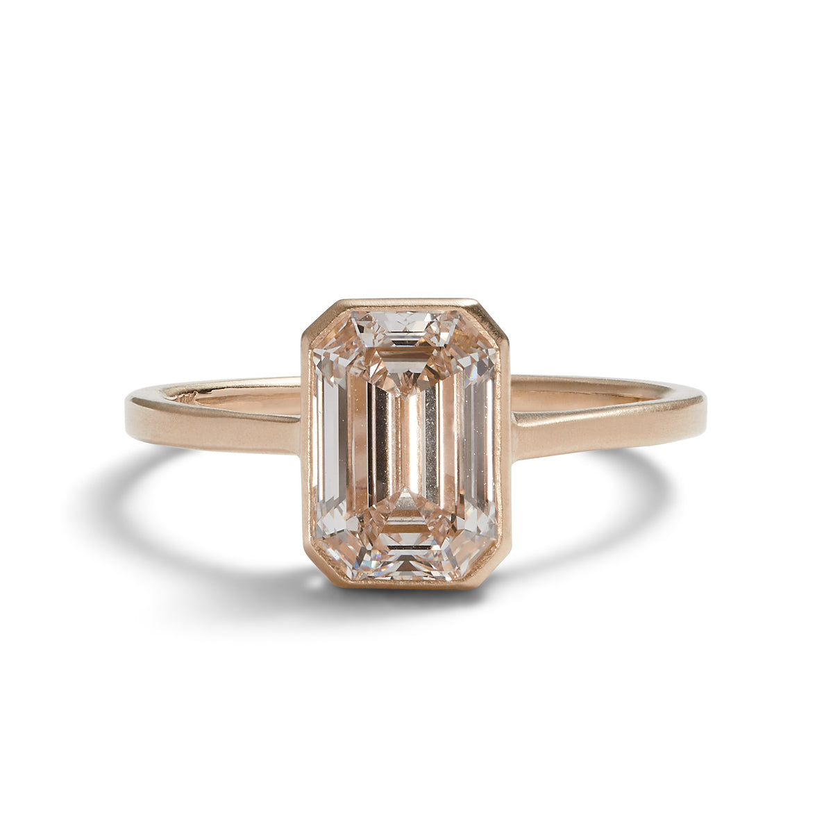 Emerald cut lab-grown diamond Honos ring (1.75 carat). Set in 14K recycled gold and made in Portland, Oregon.
